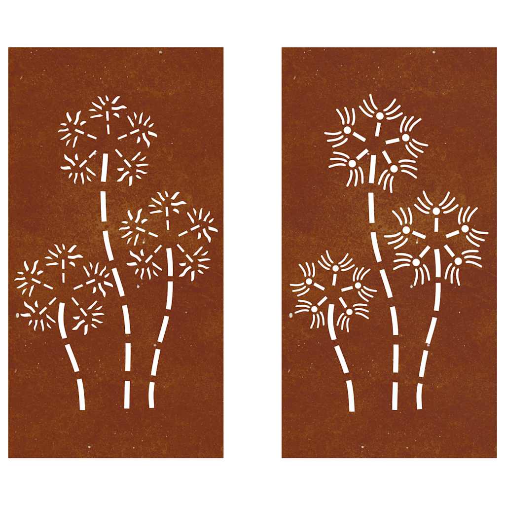 Patio Wall Decorations 2pcs 41.3"x21.7" Corten Steel Flower Design
