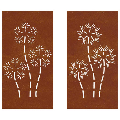 Patio Wall Decorations 2pcs 41.3"x21.7" Corten Steel Flower Design