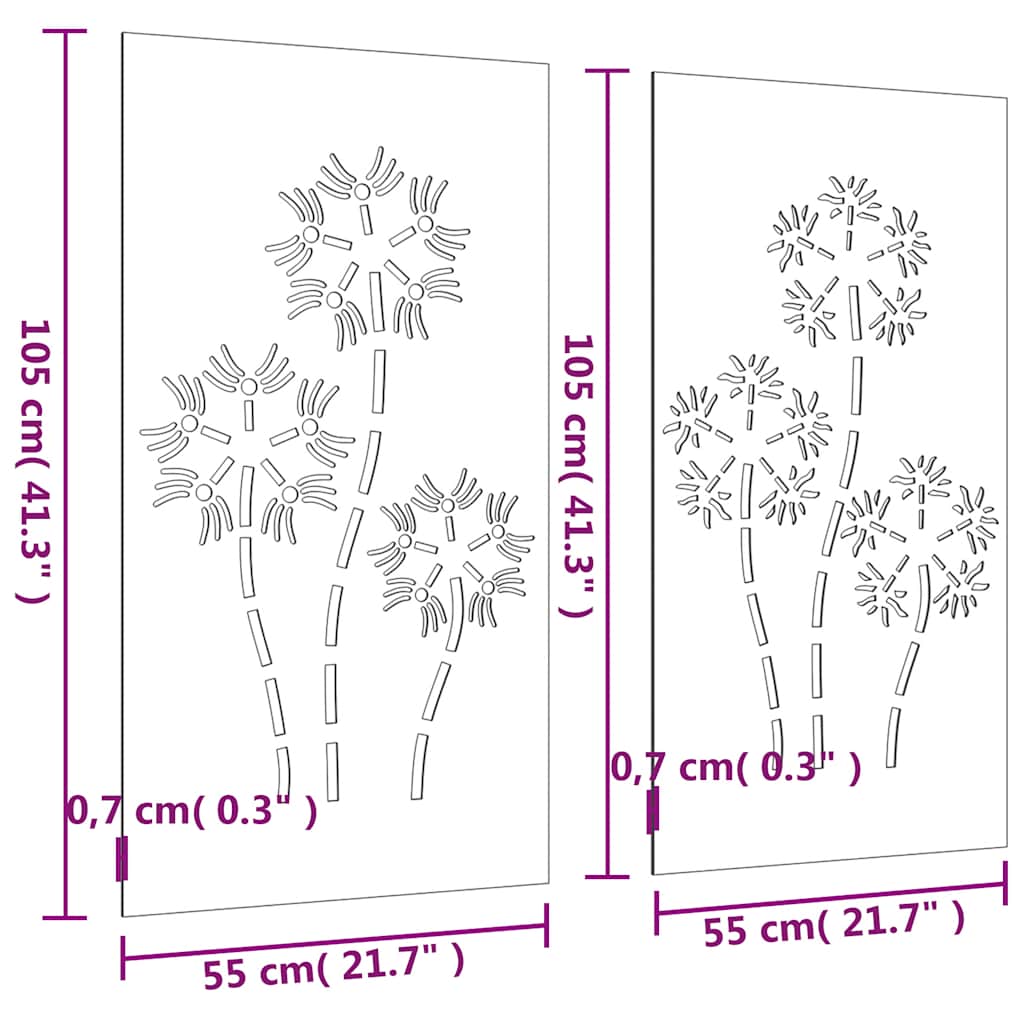 Patio Wall Decorations 2pcs 41.3"x21.7" Corten Steel Flower Design