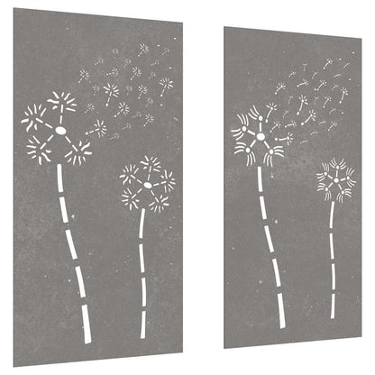 Garden Wall Decorations 2pcs 105x55cm Corten Steel Flower Design