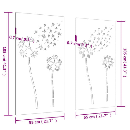 Garden Wall Decorations 2pcs 105x55cm Corten Steel Flower Design