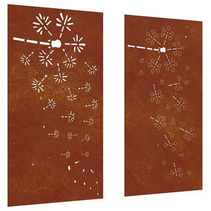 Garden Wall Decorations 2pcs 105x55cm Corten Steel Flower Design