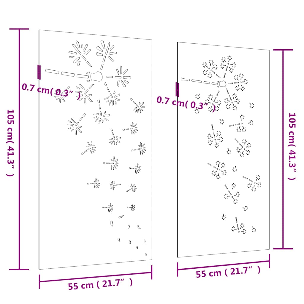 Garden Wall Decorations 2pcs 105x55cm Corten Steel Flower Design