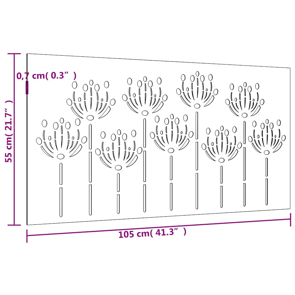 Garden Wall Decoration 105x55 cm Corten Steel Flower Design