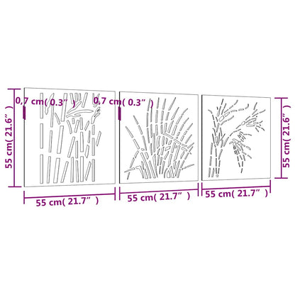 Garden Wall Decorations 3 pcs 55x55 cm Corten Steel Grass Design