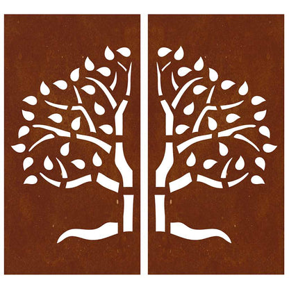 Garden Wall Decorations 2 pcs 105x55 cm Corten Steel Tree Design