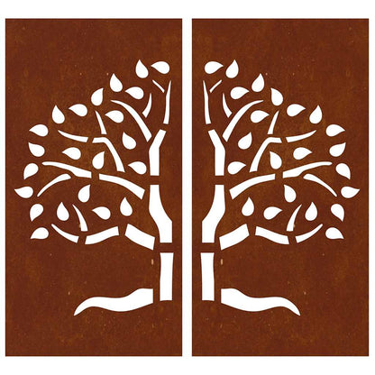 Garden Wall Decorations 2 pcs 105x55 cm Corten Steel Tree Design