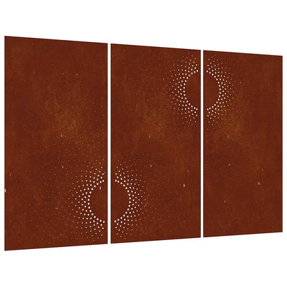 Patio Wall Decorations 3 pcs 41.3"x21.7" Corten Steel Sun Design