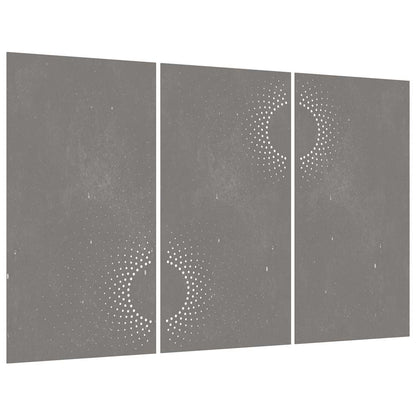 Patio Wall Decorations 3 pcs 41.3"x21.7" Corten Steel Sun Design