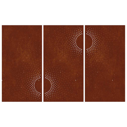 Patio Wall Decorations 3 pcs 41.3"x21.7" Corten Steel Sun Design