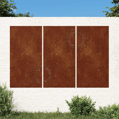 Patio Wall Decorations 3 pcs 41.3"x21.7" Corten Steel Sun Design