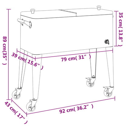 Cooler Cart with Wheels Red 92x43x89 cm