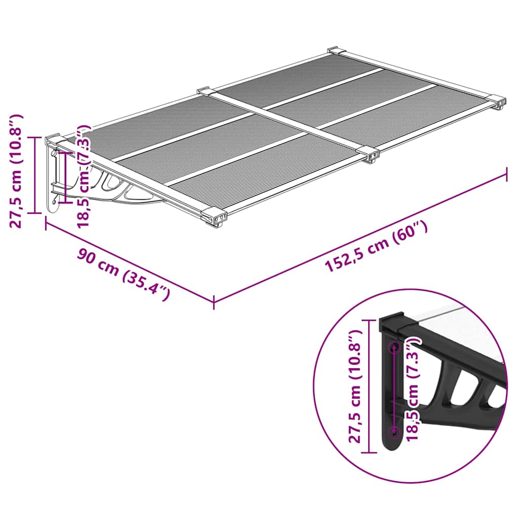 Door Canopy Black and Transparent 60"x35.4" Polycarbonate