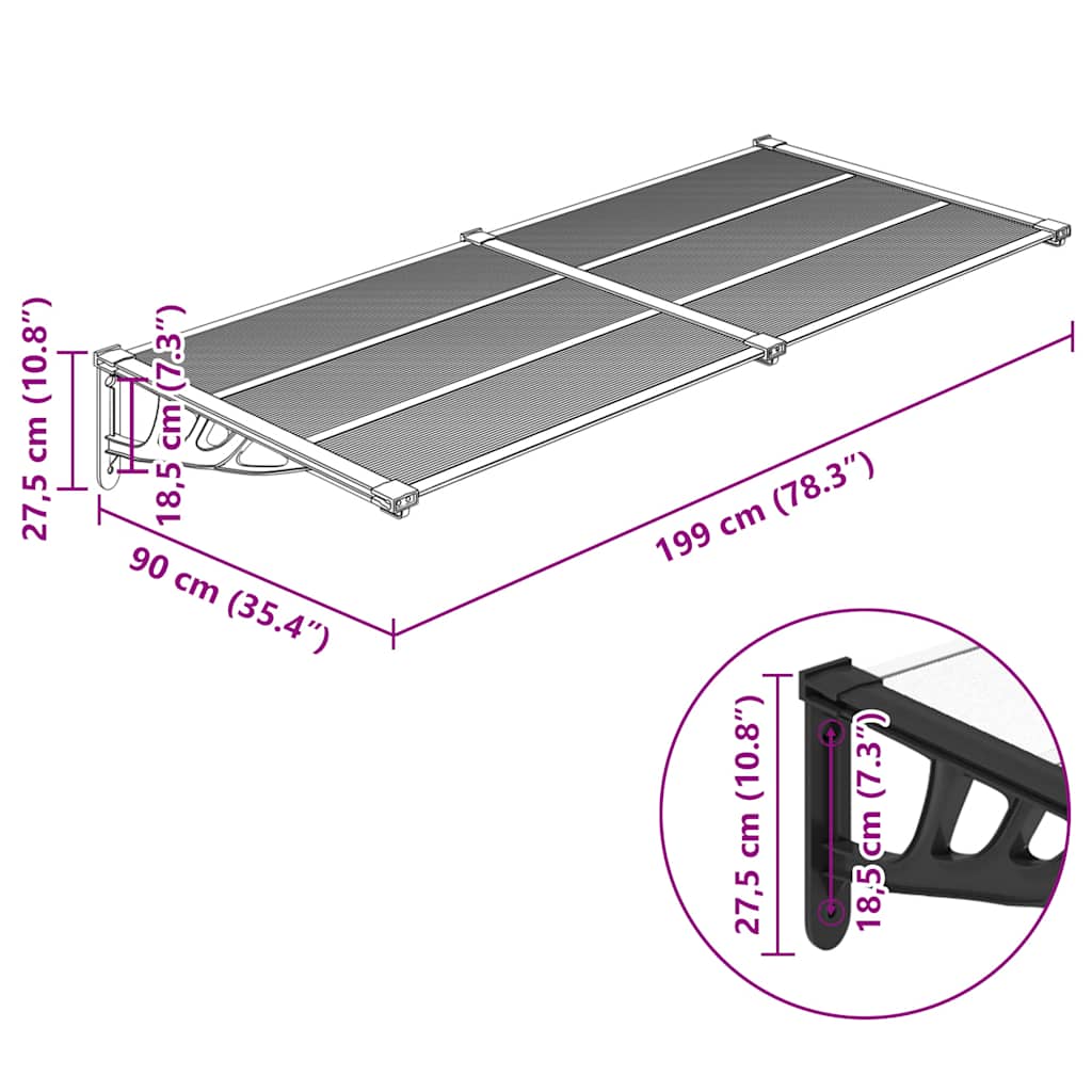 Door Canopy Black and Transparent 78.3"x35.4" Polycarbonate