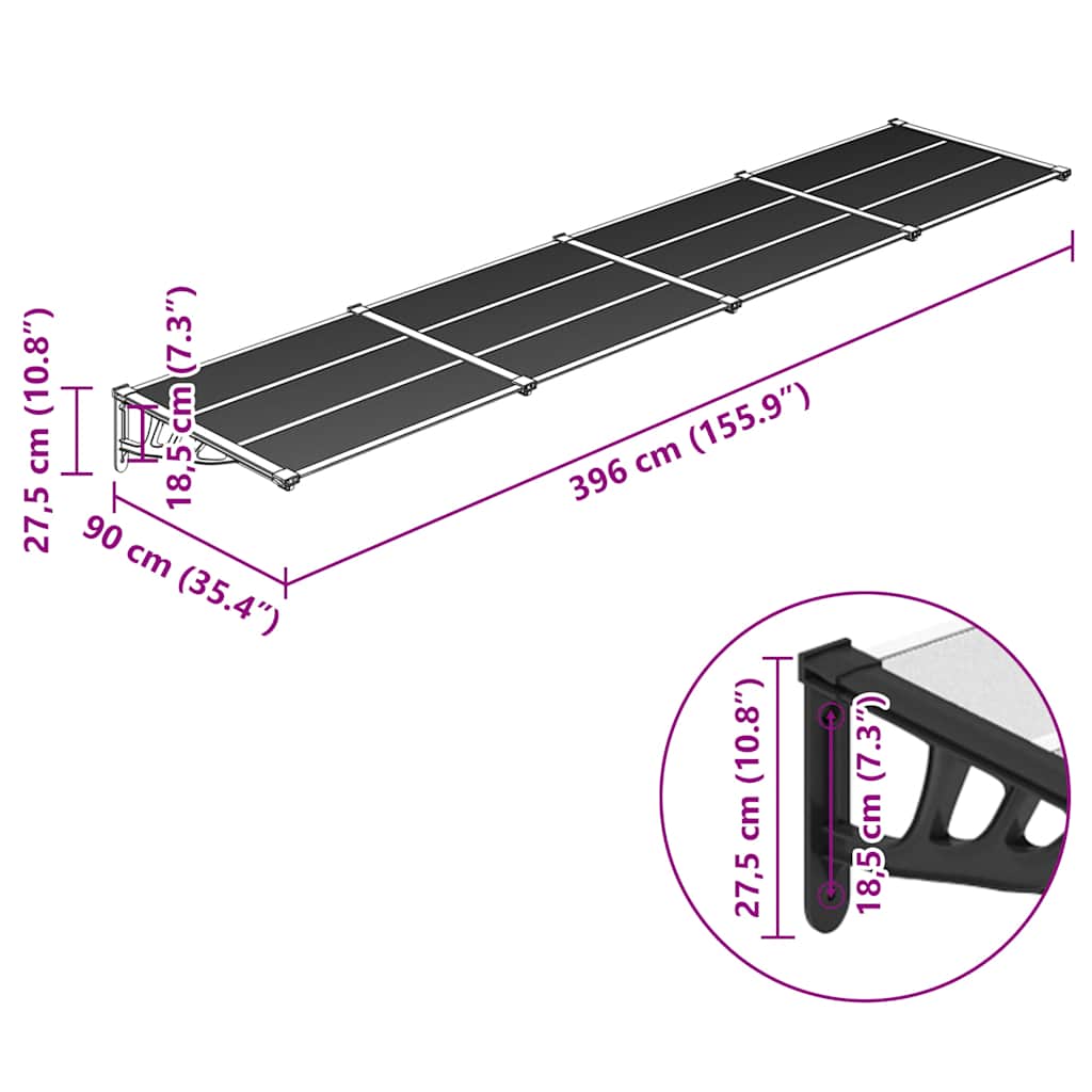 vidaXL Door Canopy Black and transparent Polycarbonate, ABS, Aluminum