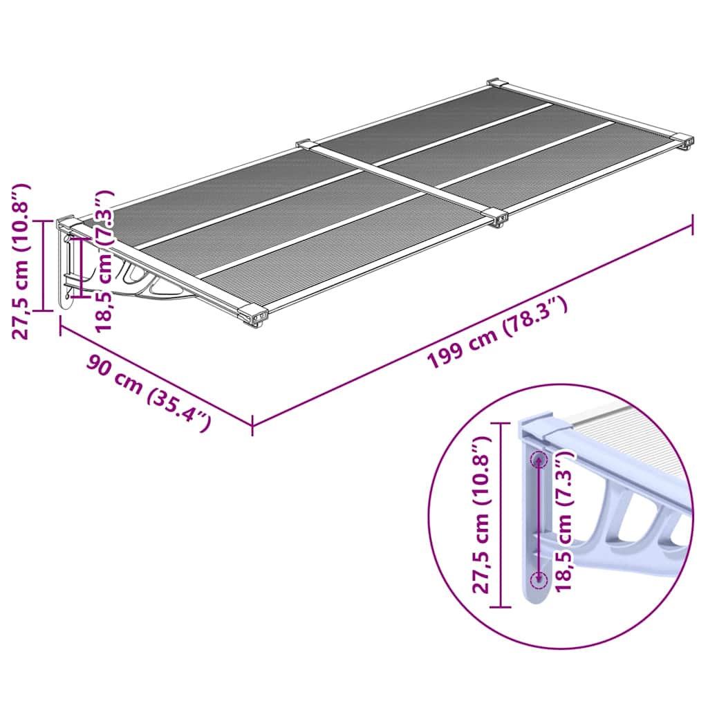 Door Canopy Gray and Transparent Polycarbonate 78.3 x 35.4 in