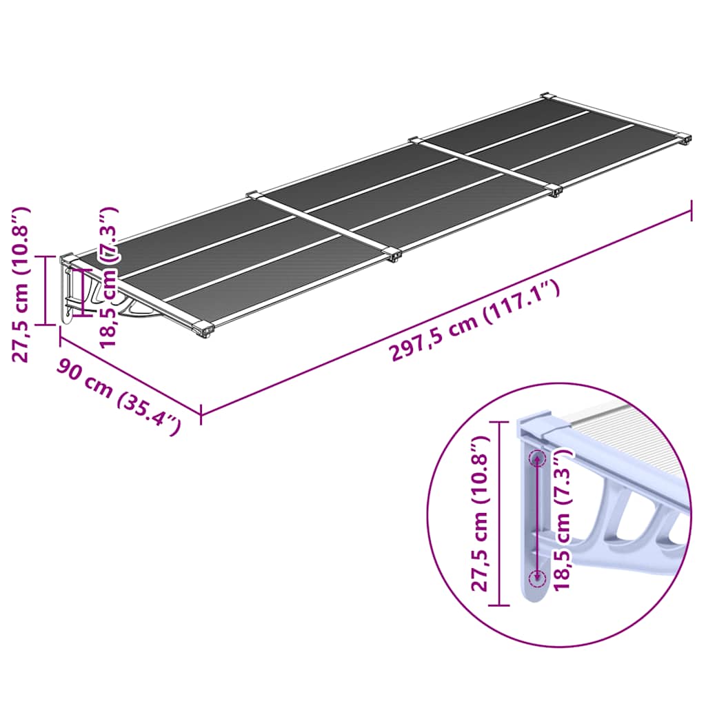 Door Canopy Gray Polycarbonate Large Durable Door Canopy