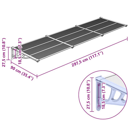 Door Canopy Gray Polycarbonate Large Durable Door Canopy