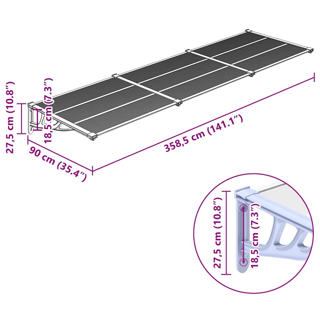 Door Canopy Gray and Transparent Polycarbonate, ABS, Aluminum