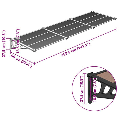 Door Canopy Black 358.5x90 cm Polycarbonate