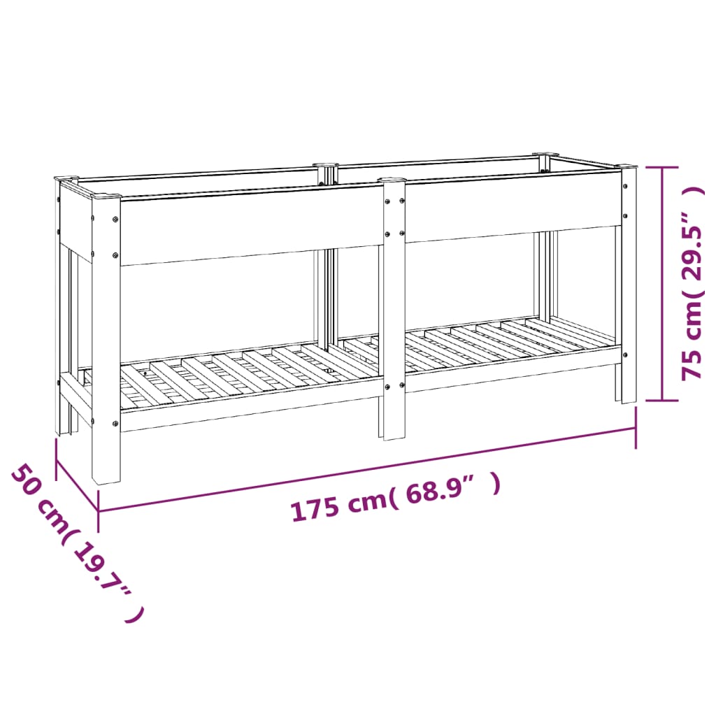 Garden Raised Bed with Shelf Grey 175x50x75 cm WPC