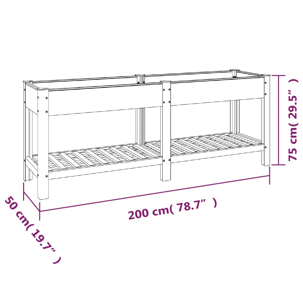 Garden Raised Bed with Shelf Grey 200x50x75 cm WPC