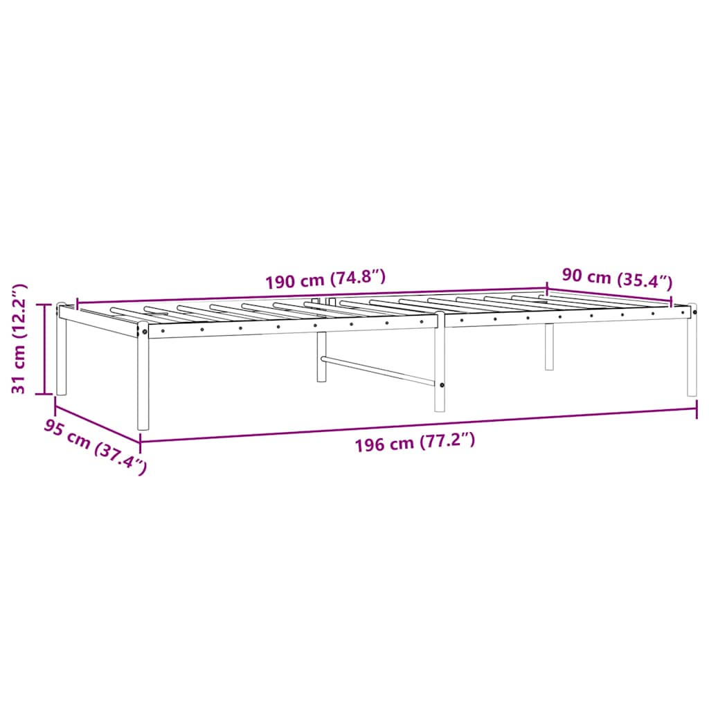 Metal Bed Frame without Mattress Black 90x190cm
