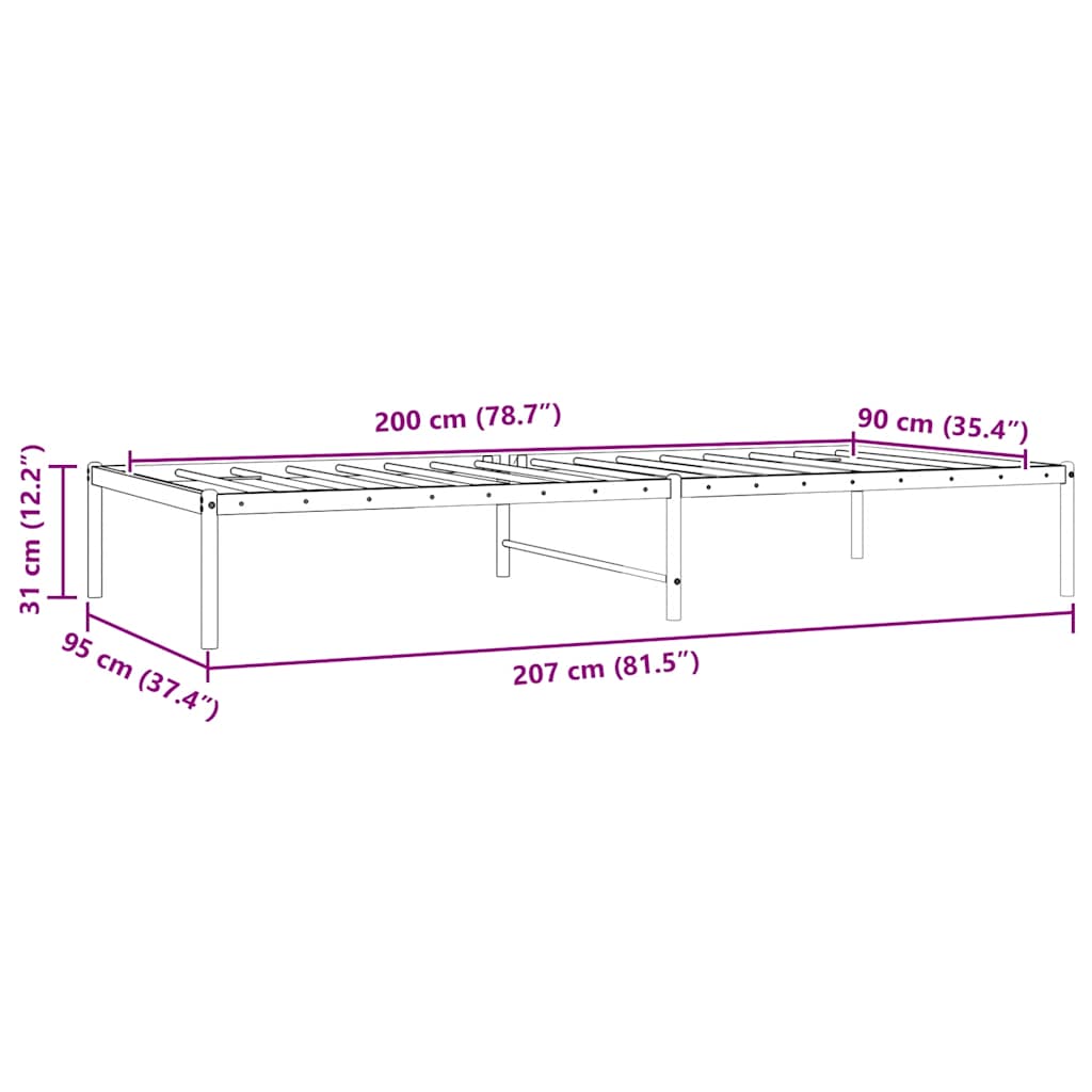 Metal Bed Frame without Mattress Black 90x200cm