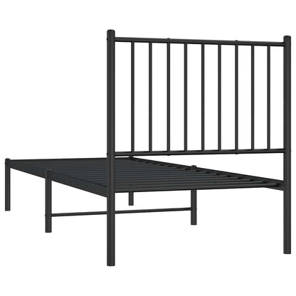 Metal Bed Frame without Mattress with Headboard Black 75x190cm