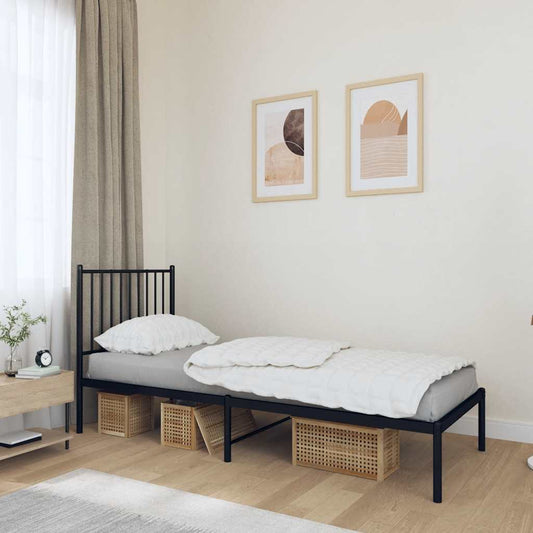 Metal Bed Frame without Mattress with Headboard Black 80x200cm