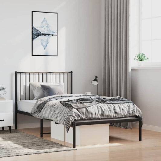 Metal Bed Frame without Mattress with Headboard Black 100x190cm