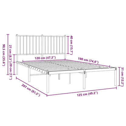 Metal Bed Frame without Mattress with Headboard Black 120x190cm