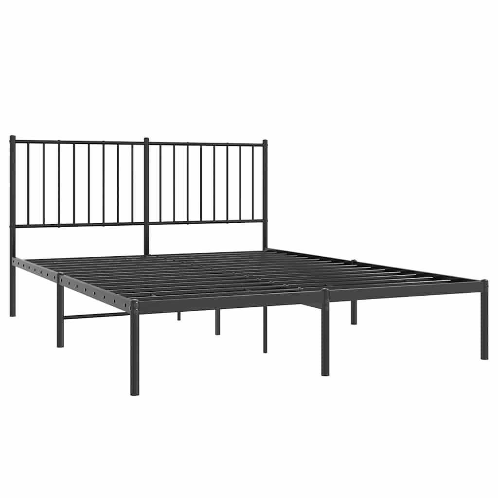 Metal Bed Frame without Mattress with Headboard Black 135x190cm