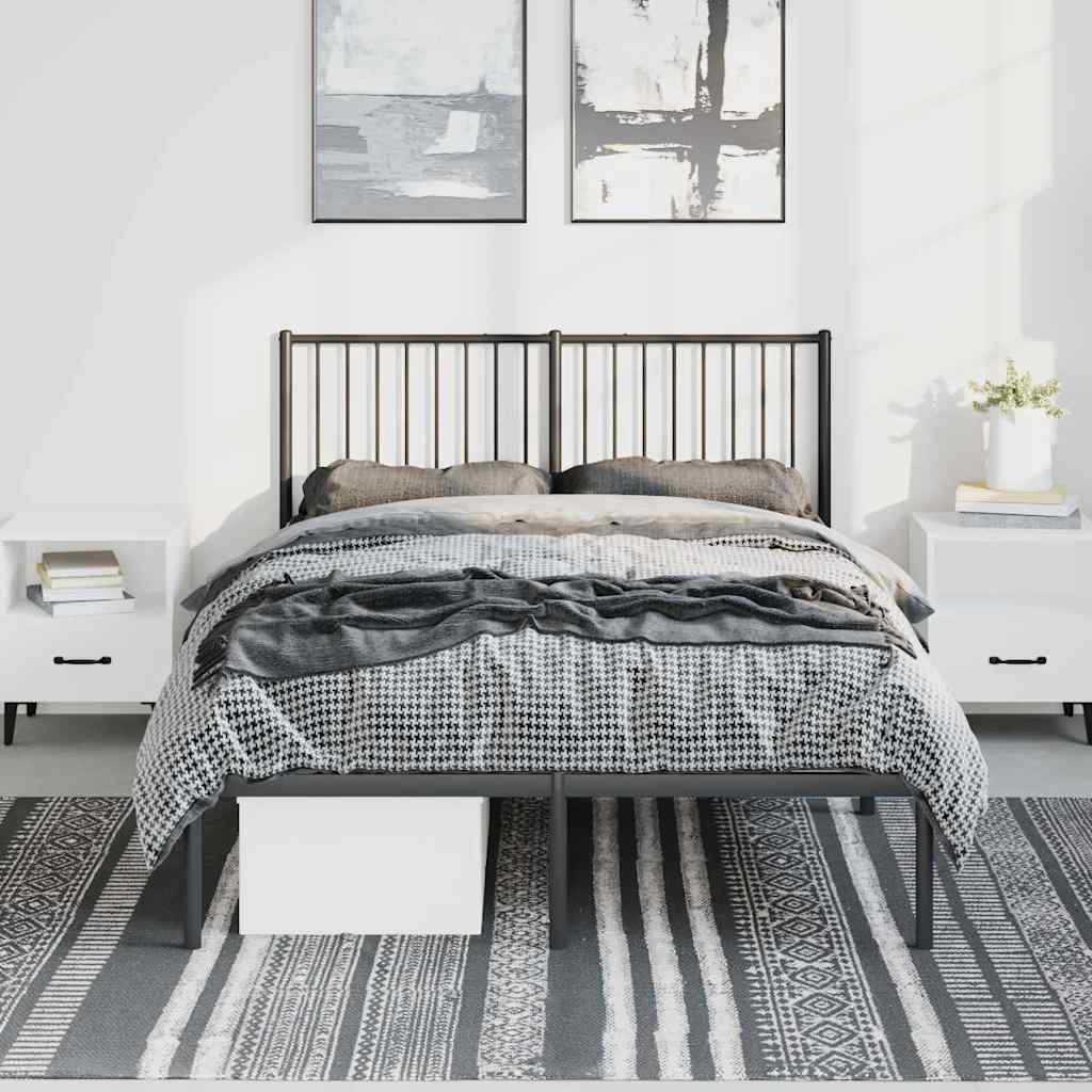 Metal Bed Frame without Mattress with Headboard Black 135x190cm