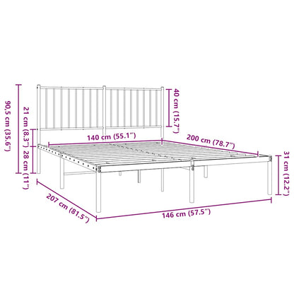 Metal Bed Frame without Mattress with Headboard Black 140x200cm