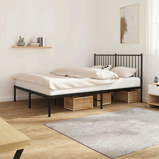 Metal Bed Frame without Mattress with Headboard Black 140x200cm