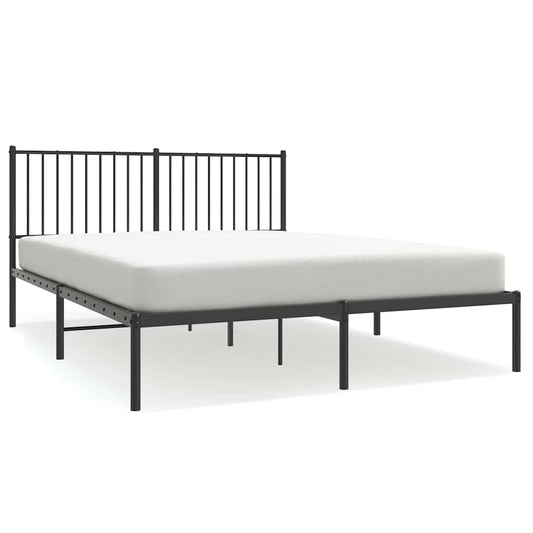 Metal Bed Frame without Mattress with Headboard Black 150x200cm