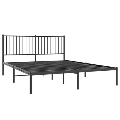 Metal Bed Frame without Mattress with Headboard Black 150x200cm