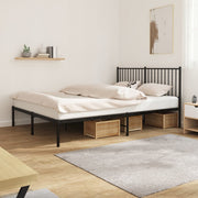 Metal Bed Frame without Mattress with Headboard Black 150x200cm