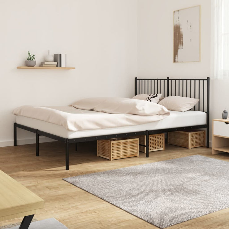 Metal Bed Frame without Mattress with Headboard Black 150x200cm