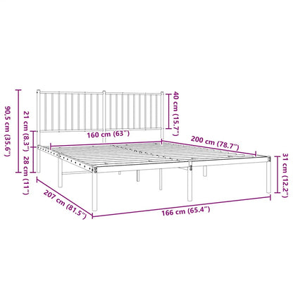 Metal Bed Frame without Mattress with Headboard Black 160x200cm