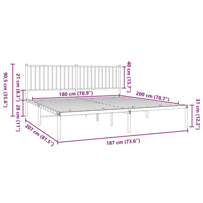 Metal Bed Frame without Mattress with Headboard Black 180x200cm