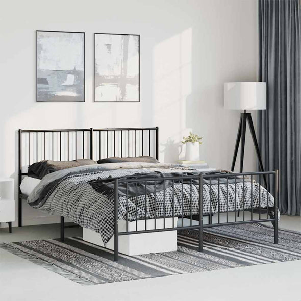Metal Bed Frame without Mattress with Footboard Black 135x190cm