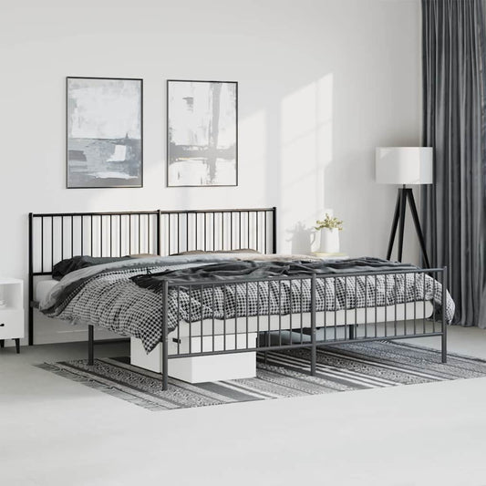 Metal Bed Frame without Mattress with Footboard Black 193x203cm