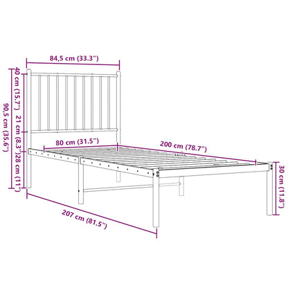 Metal Bed Frame without Mattress with Headboard White 80x200cm