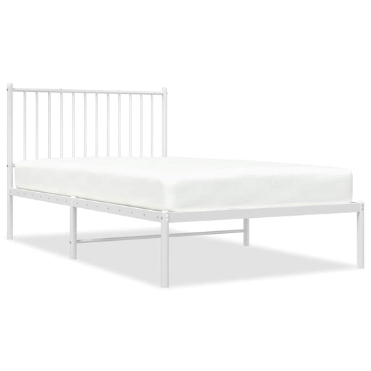 Metal Bed Frame without Mattress with Headboard White 100x190cm