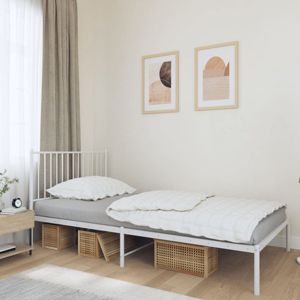 Metal Bed Frame without Mattress with Headboard White 100x190cm