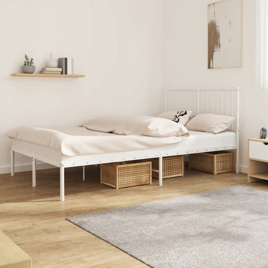 Metal Bed Frame without Mattress with Headboard White 120x200cm