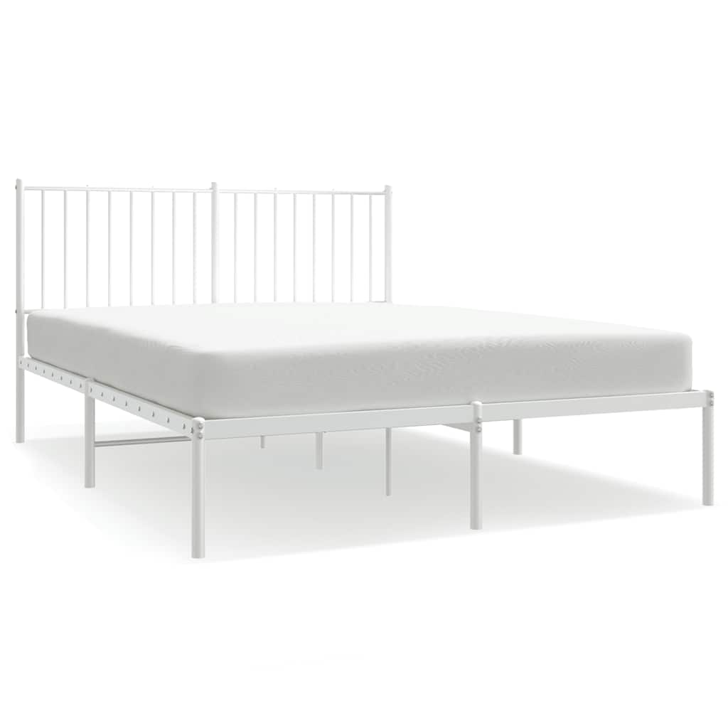 Metal Bed Frame without Mattress with Headboard White 135x190cm