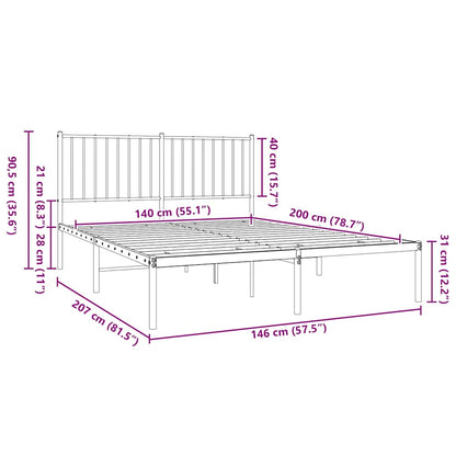 Metal Bed Frame without Mattress with Headboard White 140x200cm